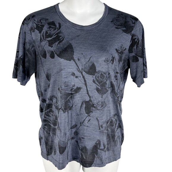 Dolce & Gabbana Men 50 L Black Rose T-Shirt Made In Italy 100% Silk Leather Logo - Picture 5 of 13